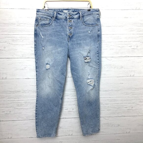 Old Navy Women's Jeans Slim Straight High Rise Button Fly Distressed size 16 - Picture 1 of 11